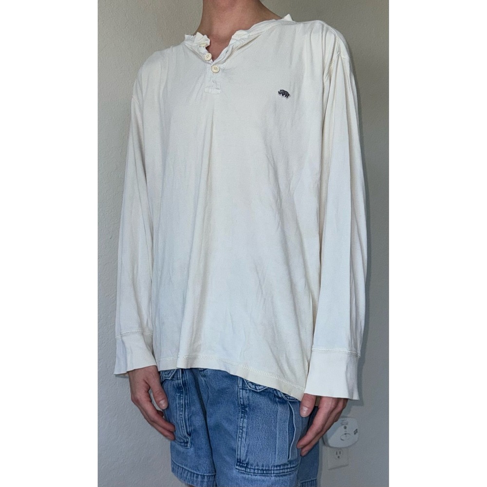 Ecko‎ Unltd Henley Shirt Y2K Streetwear Cream Ribbed Cotton Mens XL Long Sleeve
